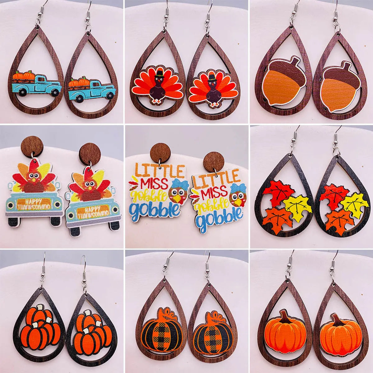 1 Pair Cute Funny Cartoon Character Leaf Water Droplets Wood Drop Earrings