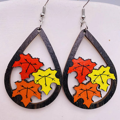 1 Pair Cute Funny Cartoon Character Leaf Water Droplets Wood Drop Earrings