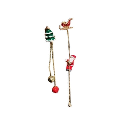 1 Pair Cute Funny Christmas Tree Santa Claus Asymmetrical Tassel Plating Metal Drop Earrings