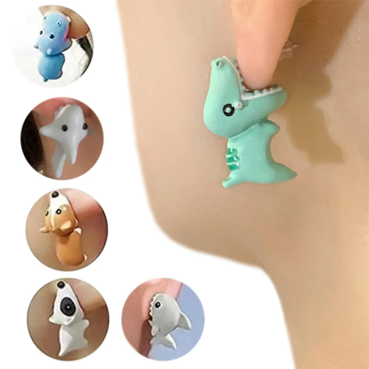 1 Pair Cute Funny Dog Dinosaur Shark Enamel Copper Ear Studs