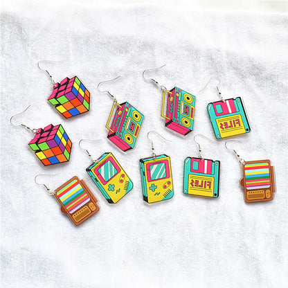 1 Pair Cute Funny Geometric Rubik'S Cube Arylic Alloy Drop Earrings