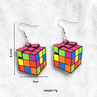 1 Pair Cute Funny Geometric Rubik'S Cube Arylic Alloy Drop Earrings