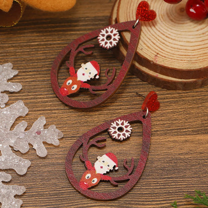 1 Pair Cute Funny Pastoral Santa Claus Plating Hollow Out Wood Silver Plated Earrings