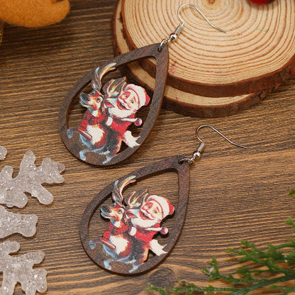 1 Pair Cute Funny Pastoral Santa Claus Plating Hollow Out Wood Silver Plated Earrings