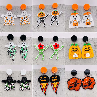 1 Pair Cute Funny Pumpkin Cat Ghost Arylic Drop Earrings