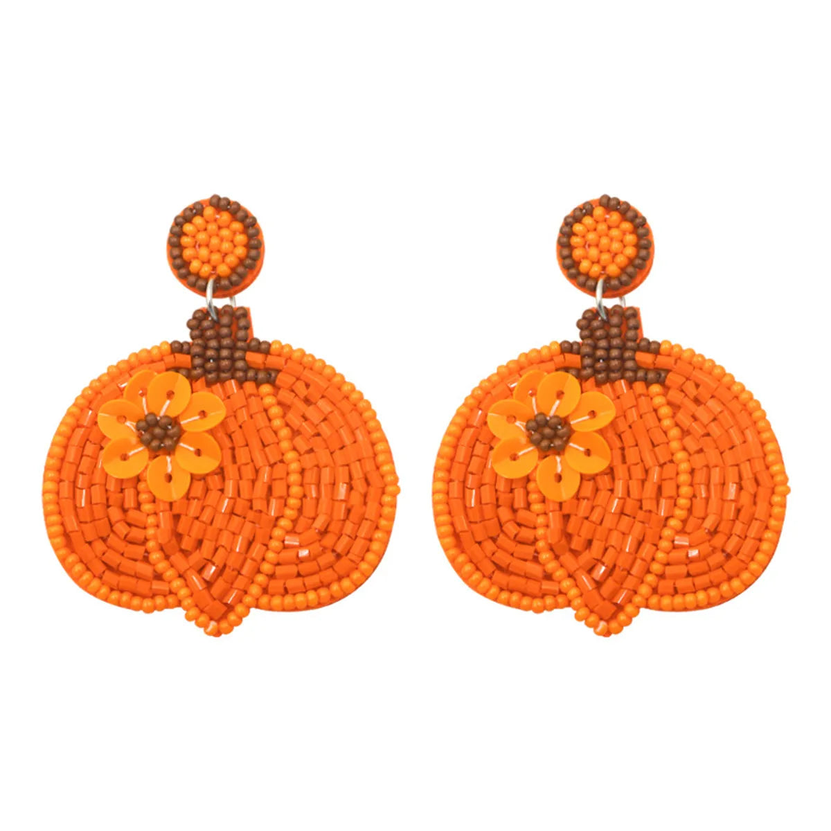 1 Pair Cute Funny Pumpkin Color Block Plastic Drop Earrings