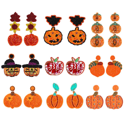 1 Pair Cute Funny Pumpkin Color Block Plastic Drop Earrings