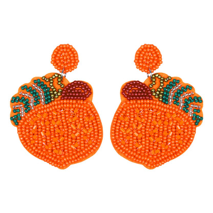 1 Pair Cute Funny Pumpkin Color Block Plastic Drop Earrings