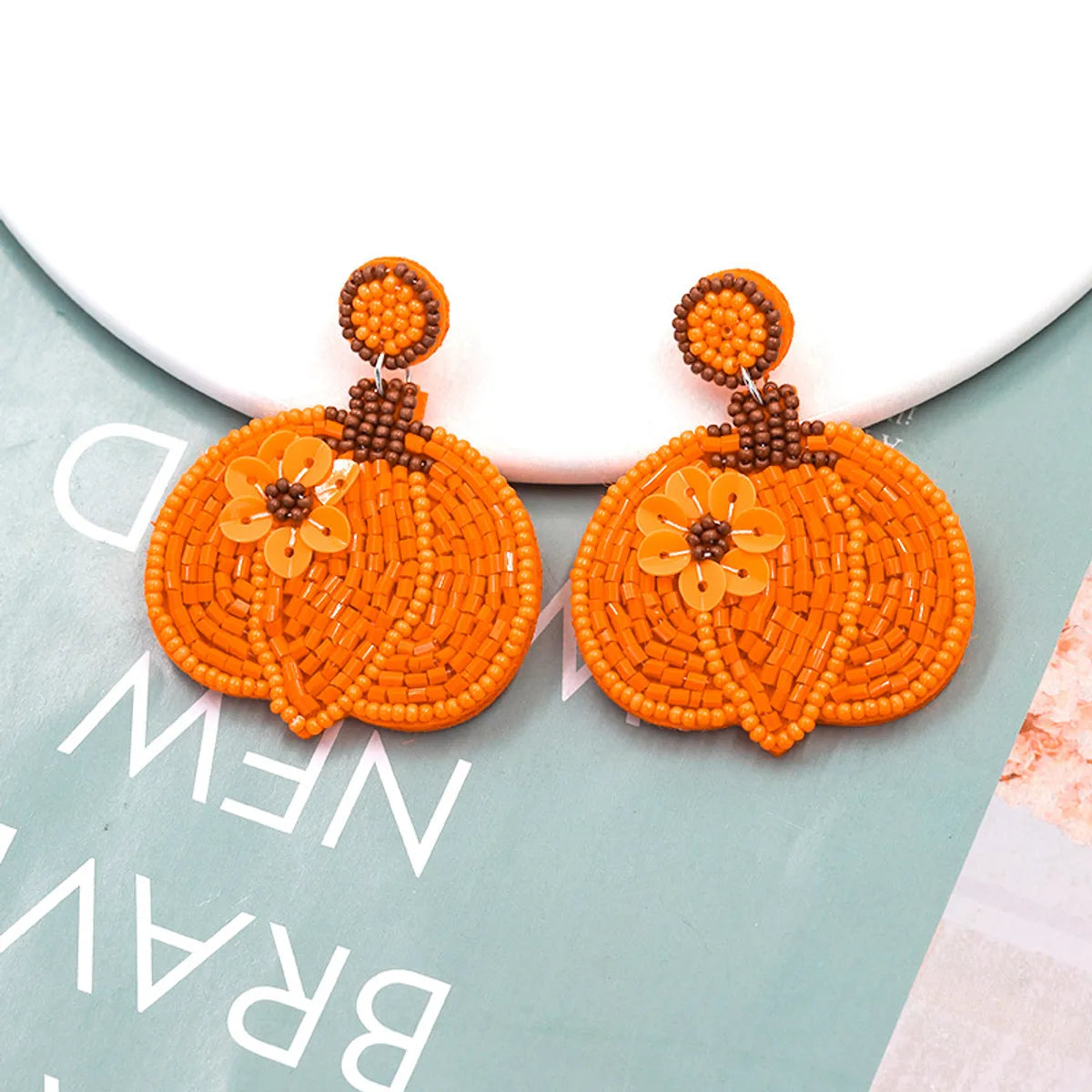 1 Pair Cute Funny Pumpkin Color Block Plastic Drop Earrings