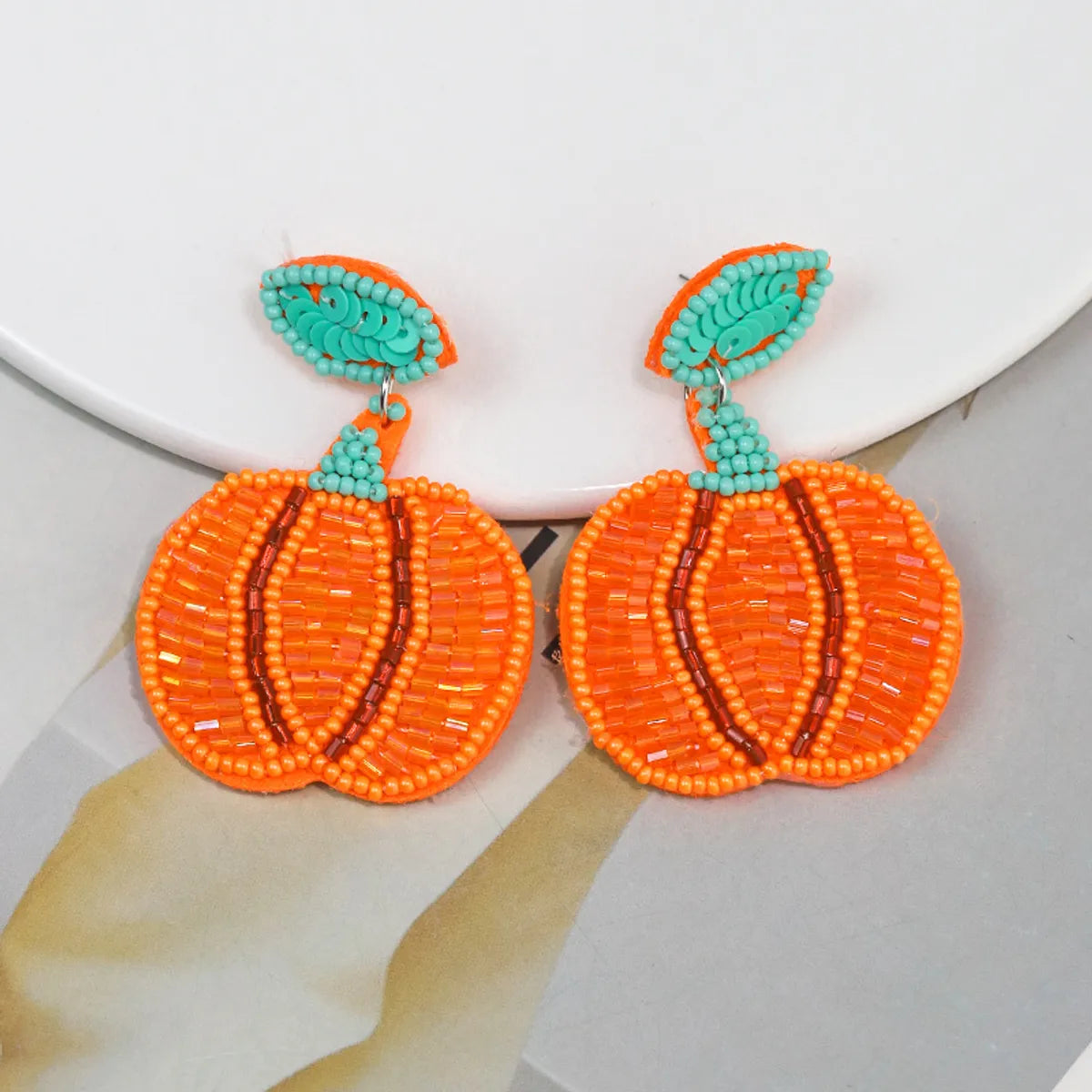 1 Pair Cute Funny Pumpkin Color Block Plastic Drop Earrings