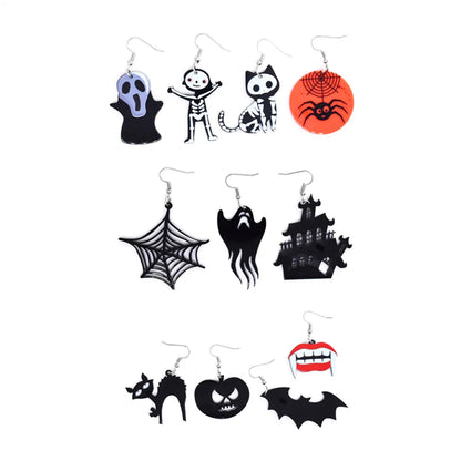 1 Pair Cute Funny Pumpkin Spider Web Arylic Drop Earrings