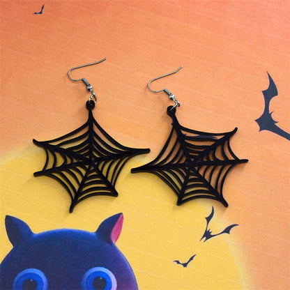 1 Pair Cute Funny Pumpkin Spider Web Arylic Drop Earrings