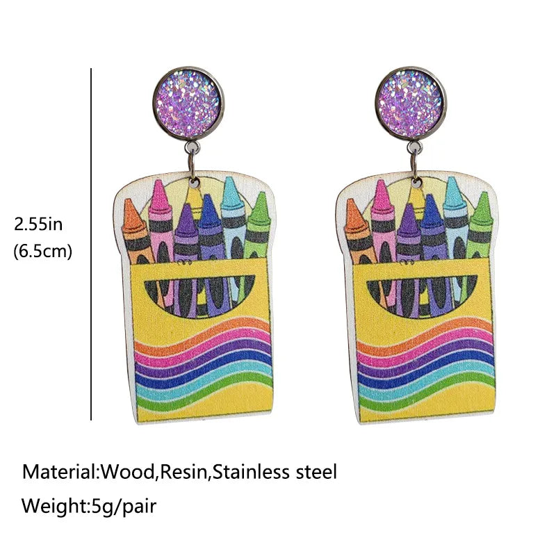 1 Pair Cute Funny Rainbow Star Cat Wood Drop Earrings