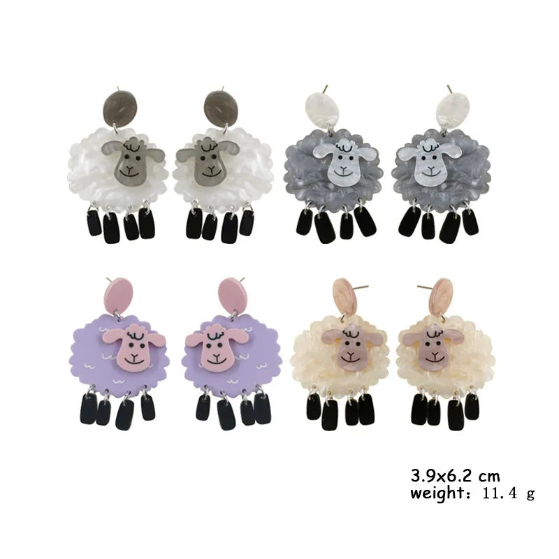 1 Pair Cute Funny Sheep Printing Arylic Drop Earrings