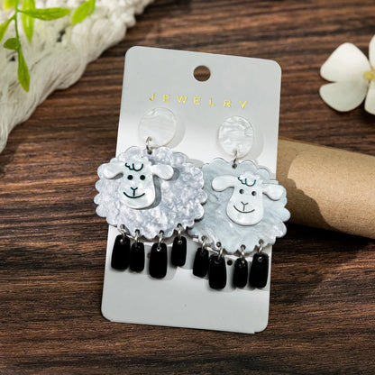 1 Pair Cute Funny Sheep Printing Arylic Drop Earrings