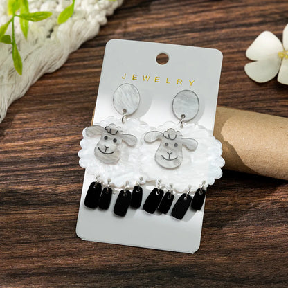 1 Pair Cute Funny Sheep Printing Arylic Drop Earrings