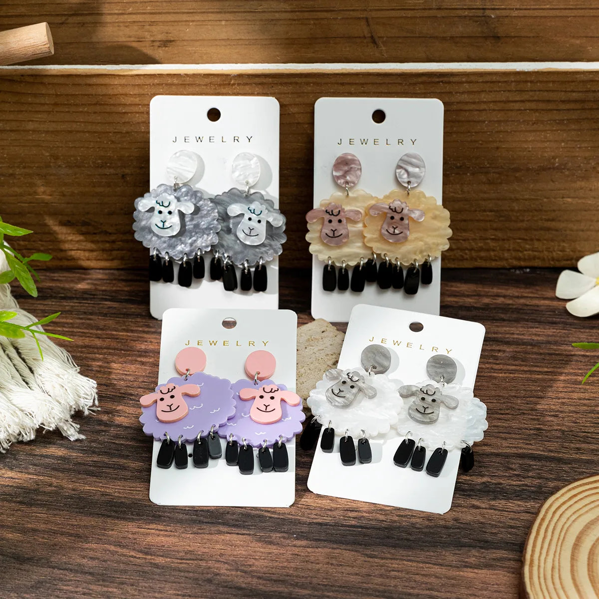 1 Pair Cute Funny Sheep Printing Arylic Drop Earrings