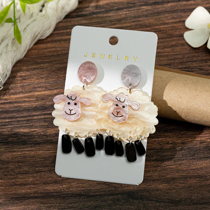 1 Pair Cute Funny Sheep Printing Arylic Drop Earrings