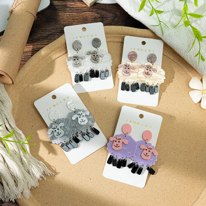 1 Pair Cute Funny Sheep Printing Arylic Drop Earrings