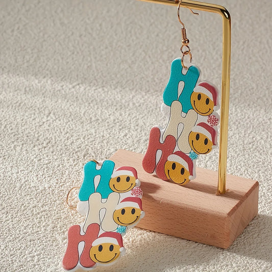 1 Pair Cute Funny Simple Style Smile Face Christmas Hat Letter Arylic Drop Earrings