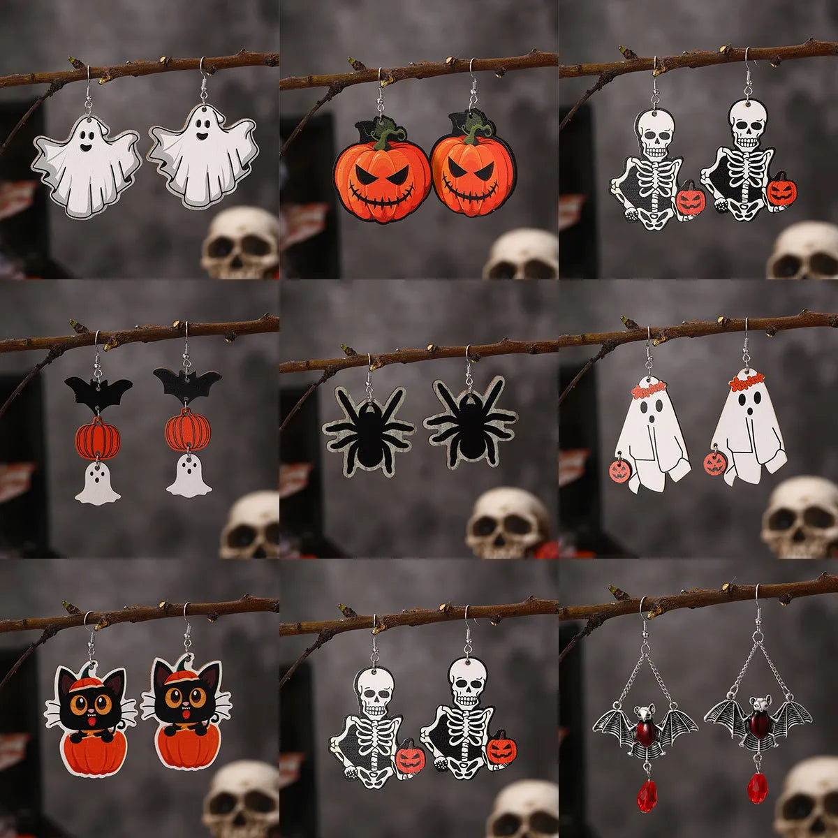 1 Pair Cute Funny Spider Skull Plating Metal Drop Earrings