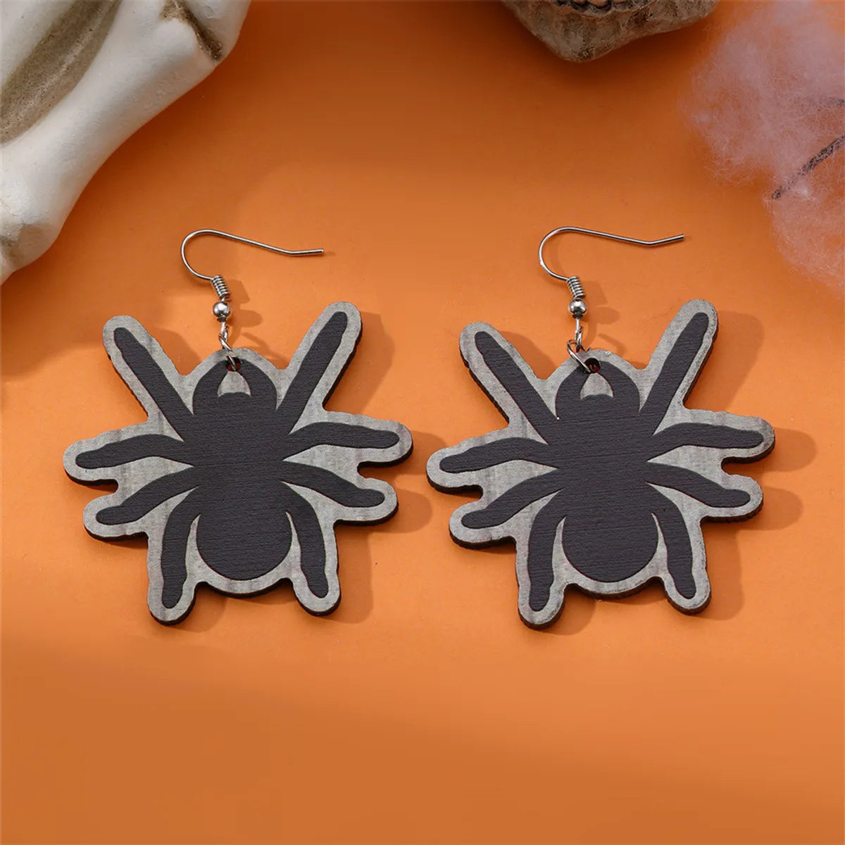 1 Pair Cute Funny Spider Skull Plating Metal Drop Earrings