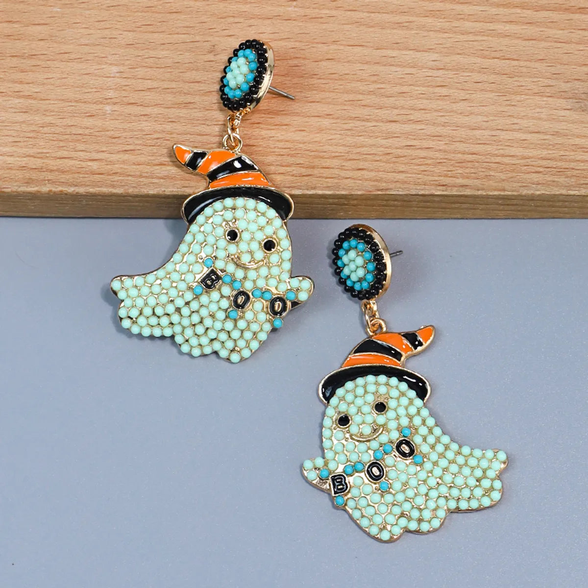 1 Pair Cute Funny Sweet Ghost Alloy Seed Bead Drop Earrings