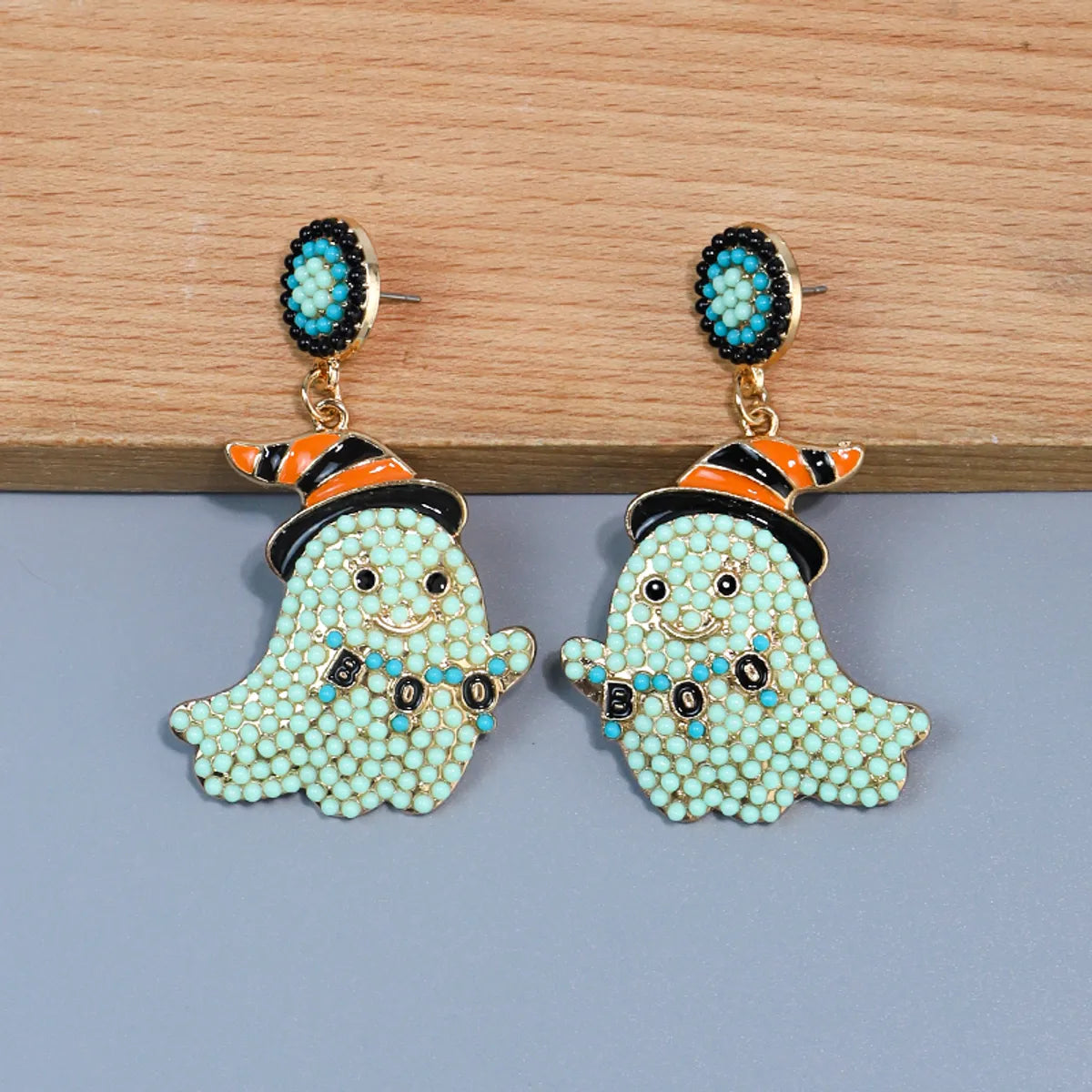 1 Pair Cute Funny Sweet Ghost Alloy Seed Bead Drop Earrings