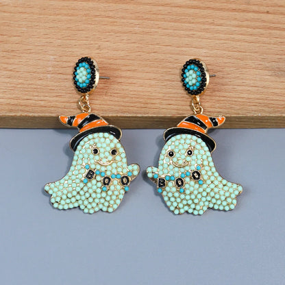 1 Pair Cute Funny Sweet Ghost Alloy Seed Bead Drop Earrings