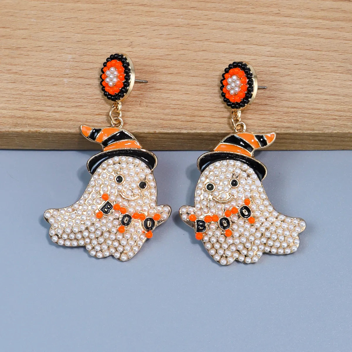 1 Pair Cute Funny Sweet Ghost Alloy Seed Bead Drop Earrings