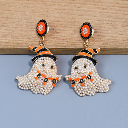 1 Pair Cute Funny Sweet Ghost Alloy Seed Bead Drop Earrings