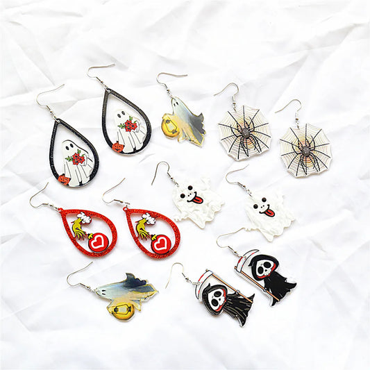 1 Pair Cute Funny Sweet Halloween Pattern Spider Ghost Arylic Metal Drop Earrings