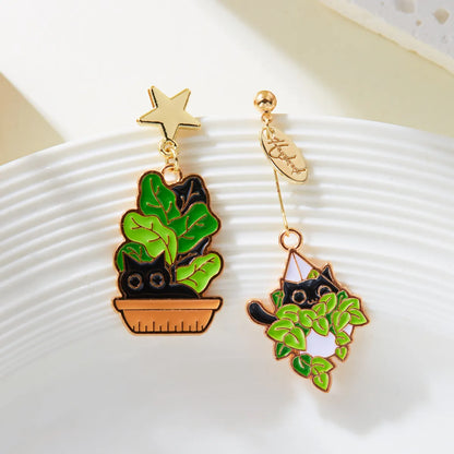 1 Pair Cute Funny Sweet Heart Shape Cat Flower Enamel Inlay Alloy Artificial Pearls Drop Earrings