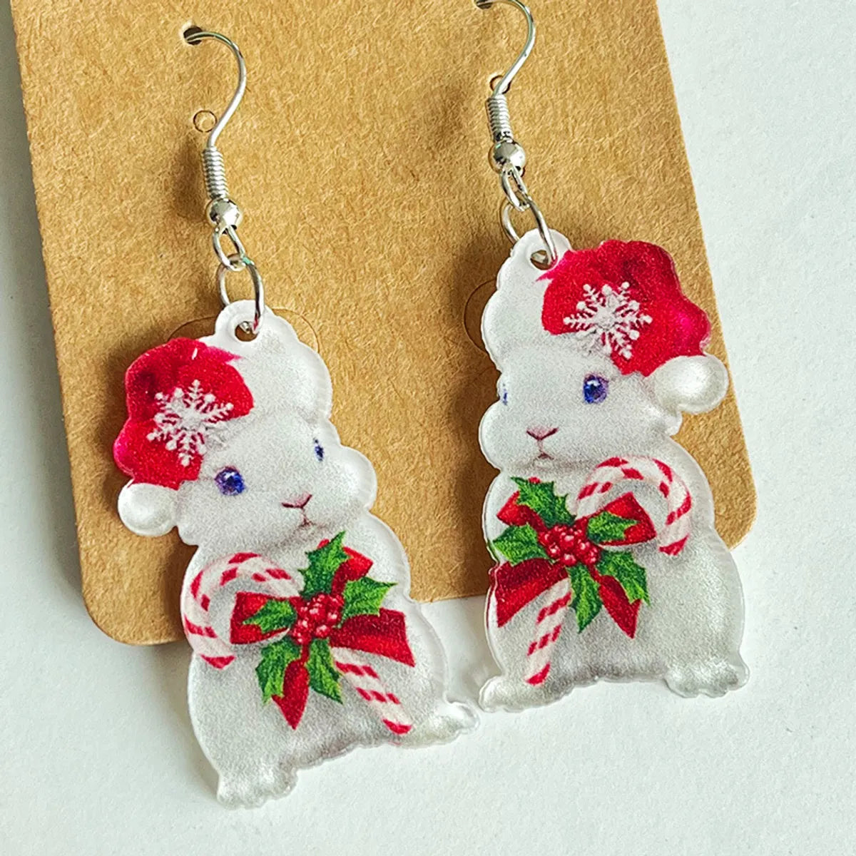 1 Pair Cute Geometric Animal Christmas Hat Arylic Drop Earrings