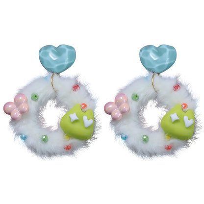 1 Pair Cute Geometric Heart Shape Plush Drop Earrings