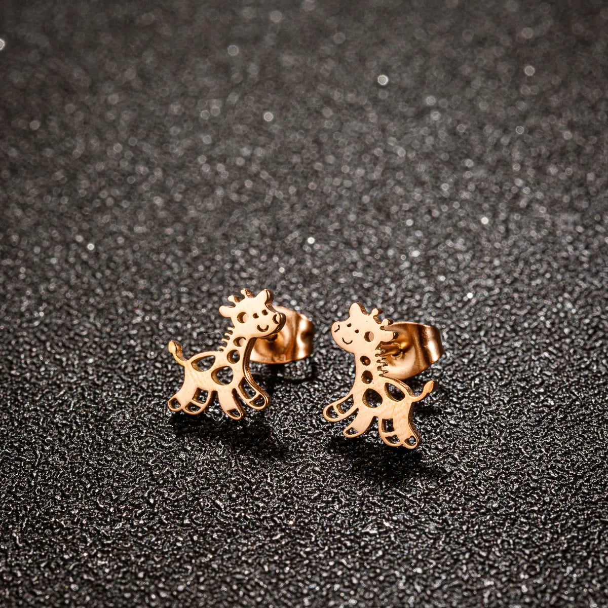 1 Pair Cute Giraffe Plating Stainless Steel 18k Gold Plated Ear Studs