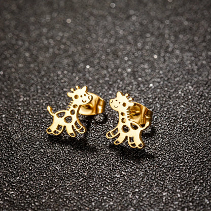 1 Pair Cute Giraffe Plating Stainless Steel 18k Gold Plated Ear Studs