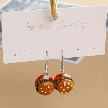 1 Pair Cute Hamburger Resin Drop Earrings