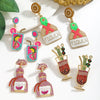 1 Pair Cute Handmade Beach Wine Glass Wine Bottle Inlay Alloy Rhinestones Beads Drop Earrings