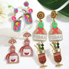 1 Pair Cute Handmade Beach Wine Glass Wine Bottle Inlay Alloy Rhinestones Beads Drop Earrings