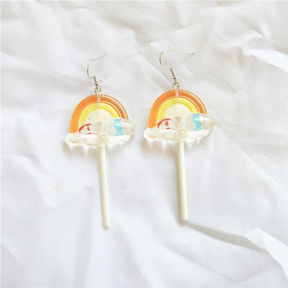 1 Pair Cute Handmade Rainbow Candy Synthetic Resin Metal Drop Earrings