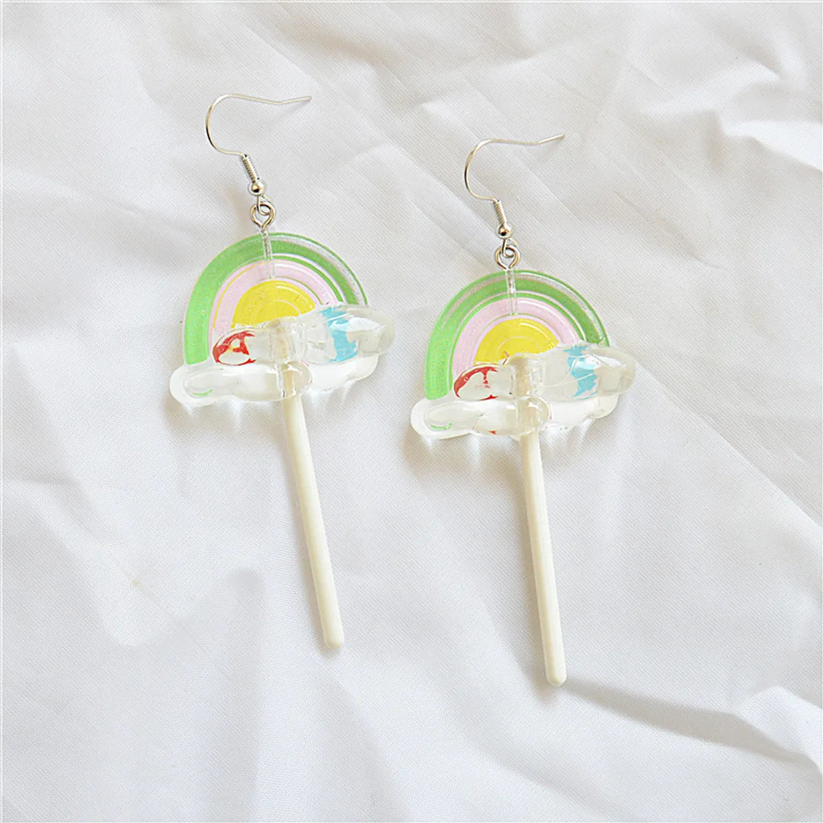 1 Pair Cute Handmade Rainbow Candy Synthetic Resin Metal Drop Earrings