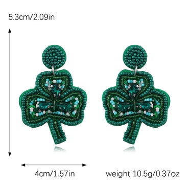 1 Pair Cute Handmade Simple Style Shamrock Letter Beaded Handmade Braid Seed Bead Drop Earrings