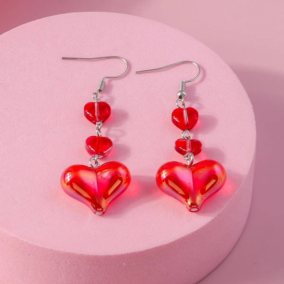 1 Pair Cute Heart Shape Alloy Drop Earrings