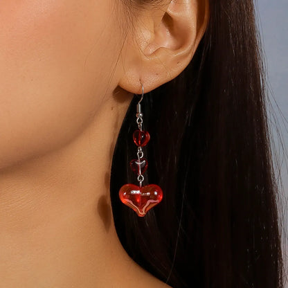 1 Pair Cute Heart Shape Alloy Drop Earrings