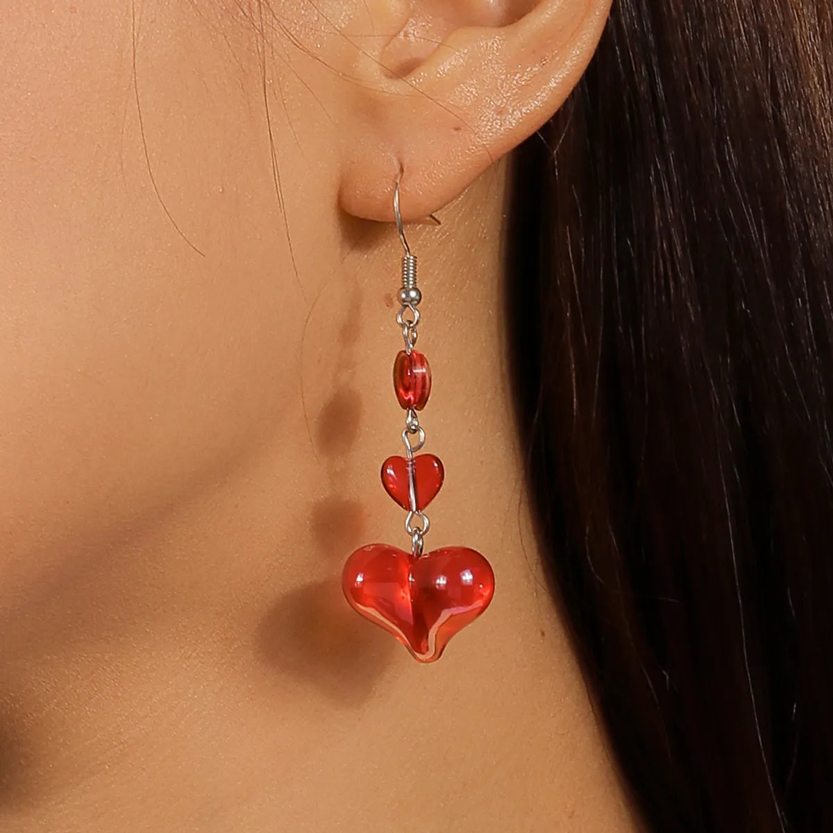 1 Pair Cute Heart Shape Alloy Drop Earrings