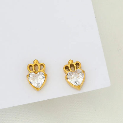 1 Pair Cute Heart Shape Crown Plating Inlay Titanium Steel Zircon Ear Studs