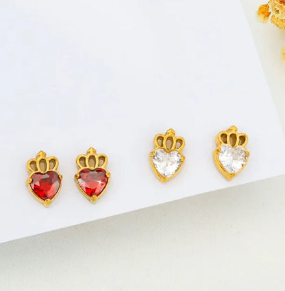 1 Pair Cute Heart Shape Crown Plating Inlay Titanium Steel Zircon Ear Studs