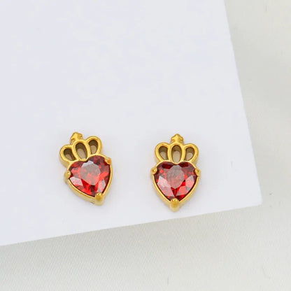 1 Pair Cute Heart Shape Crown Plating Inlay Titanium Steel Zircon Ear Studs