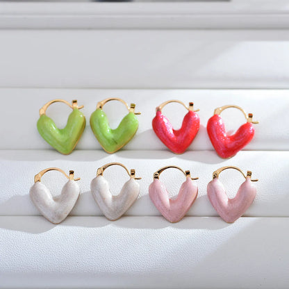 1 Pair Cute Heart Shape Enamel Copper Copper Alloy Earrings